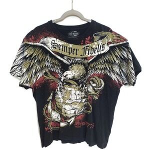 USMC Marines Semper Fidelis Shirt Mens XL Black‎ Eagle Globe Anchor 7.62 Design